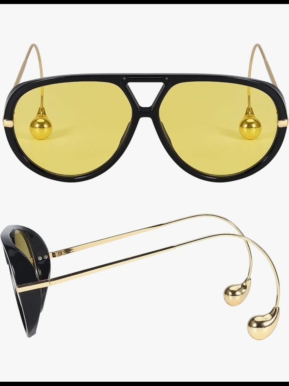 Yellow Lens Aviator Sunglasses with Gold Temples